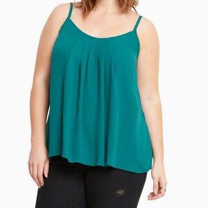EUC Torrid 1X Pleated Front Georgette Cami Top Green Cross Back Camisole